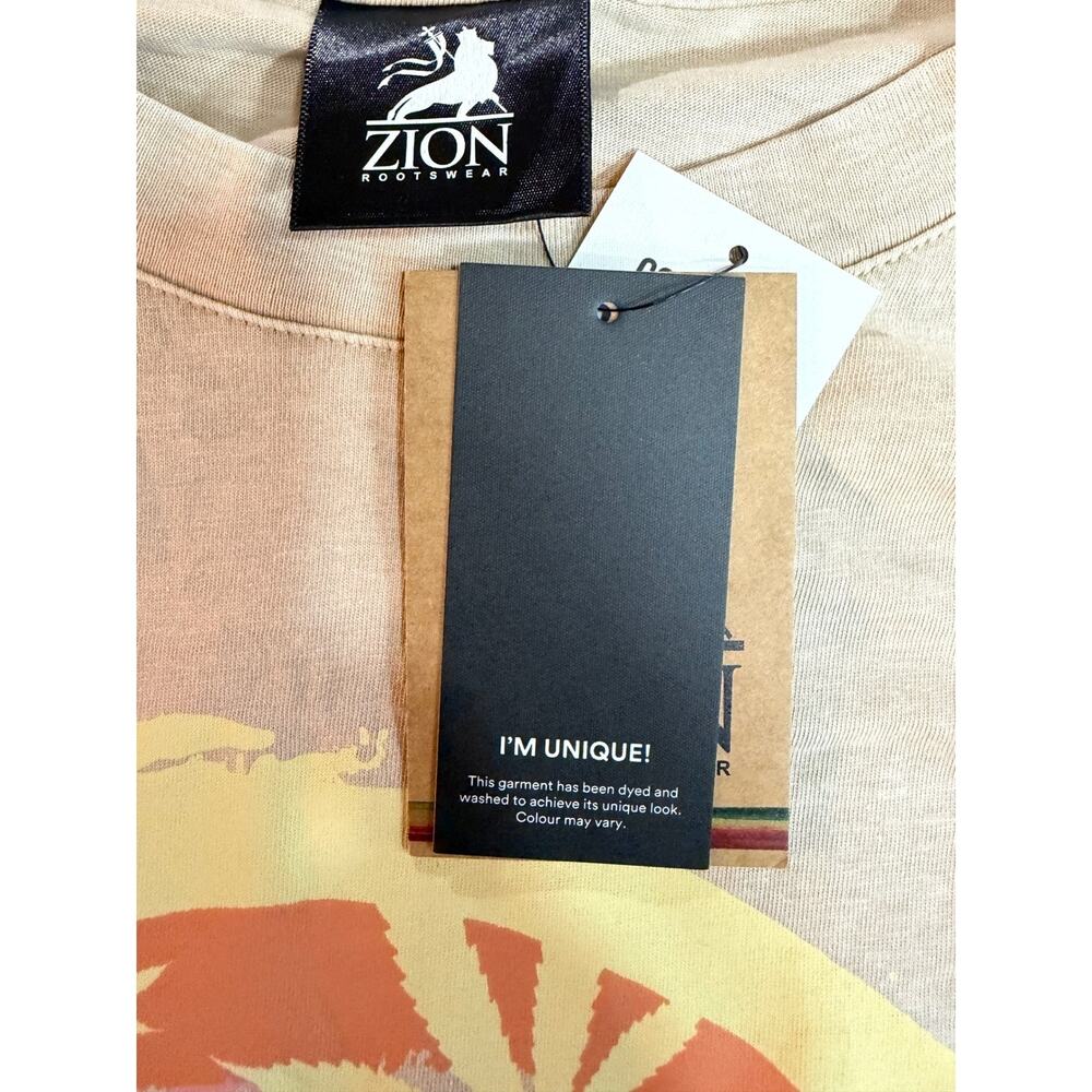 NWT Zion Rootswear Bob Marley Graphic XL Tan Reggae Roots Rock Oversized Tee - Picture 3 of 4